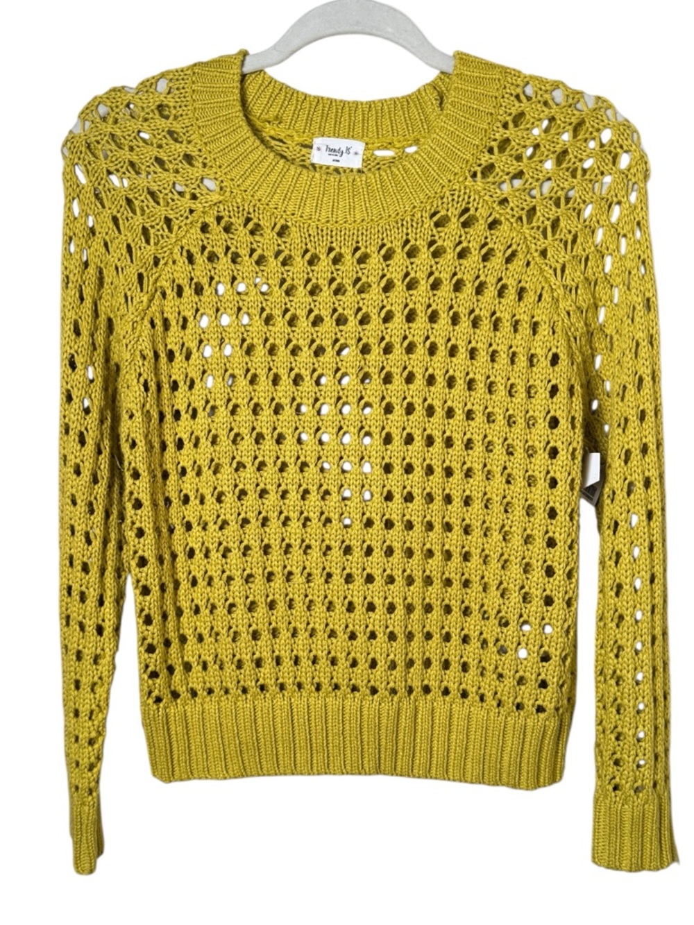 Trendy J’s Medium Open-Knit Crewneck Sweater in Mustard Yellow